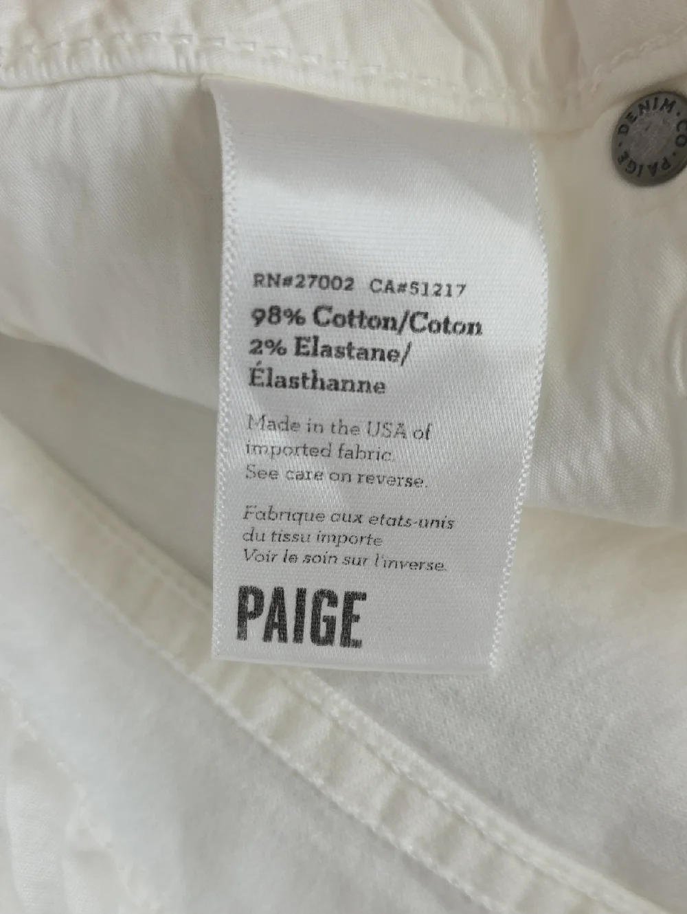 PAIGE Womens Optic White Denim Bermuda Shorts - Size 26